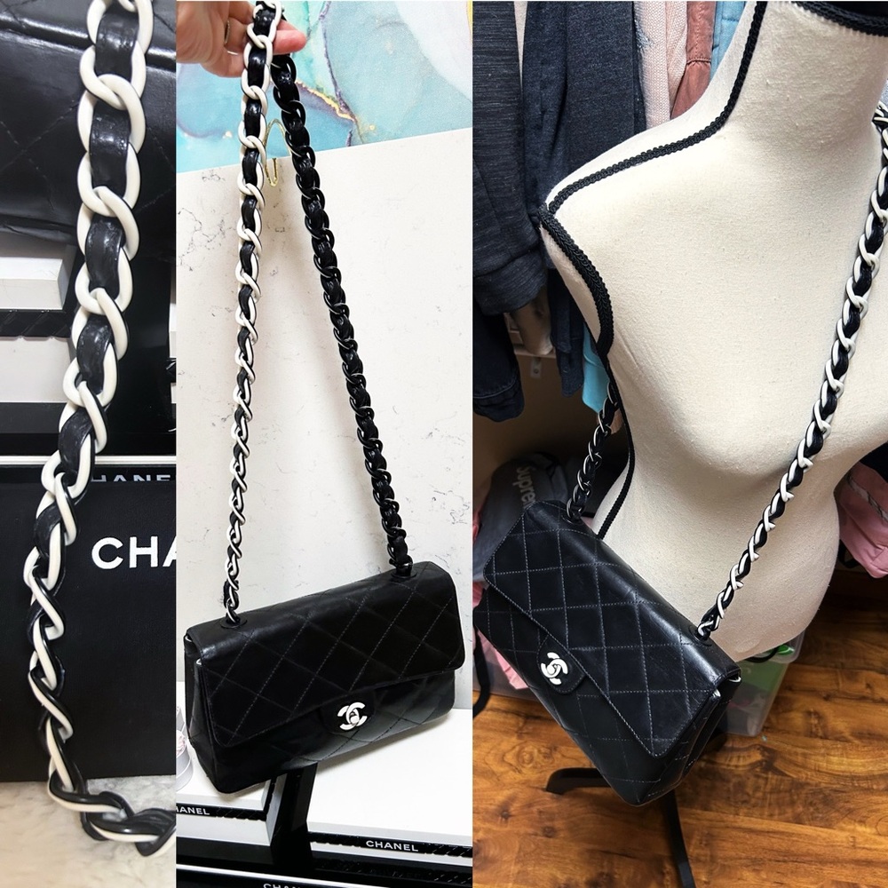 Authentic Chanel RARE Limited Ed. Medium Black & White Classic Single Flap Bag - Picture 11 of 16